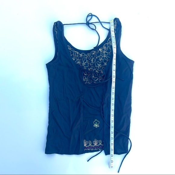 L.S.I. Black Open-Back Tank Top With Gold Embroidery, S/M - Picture 3 of 5